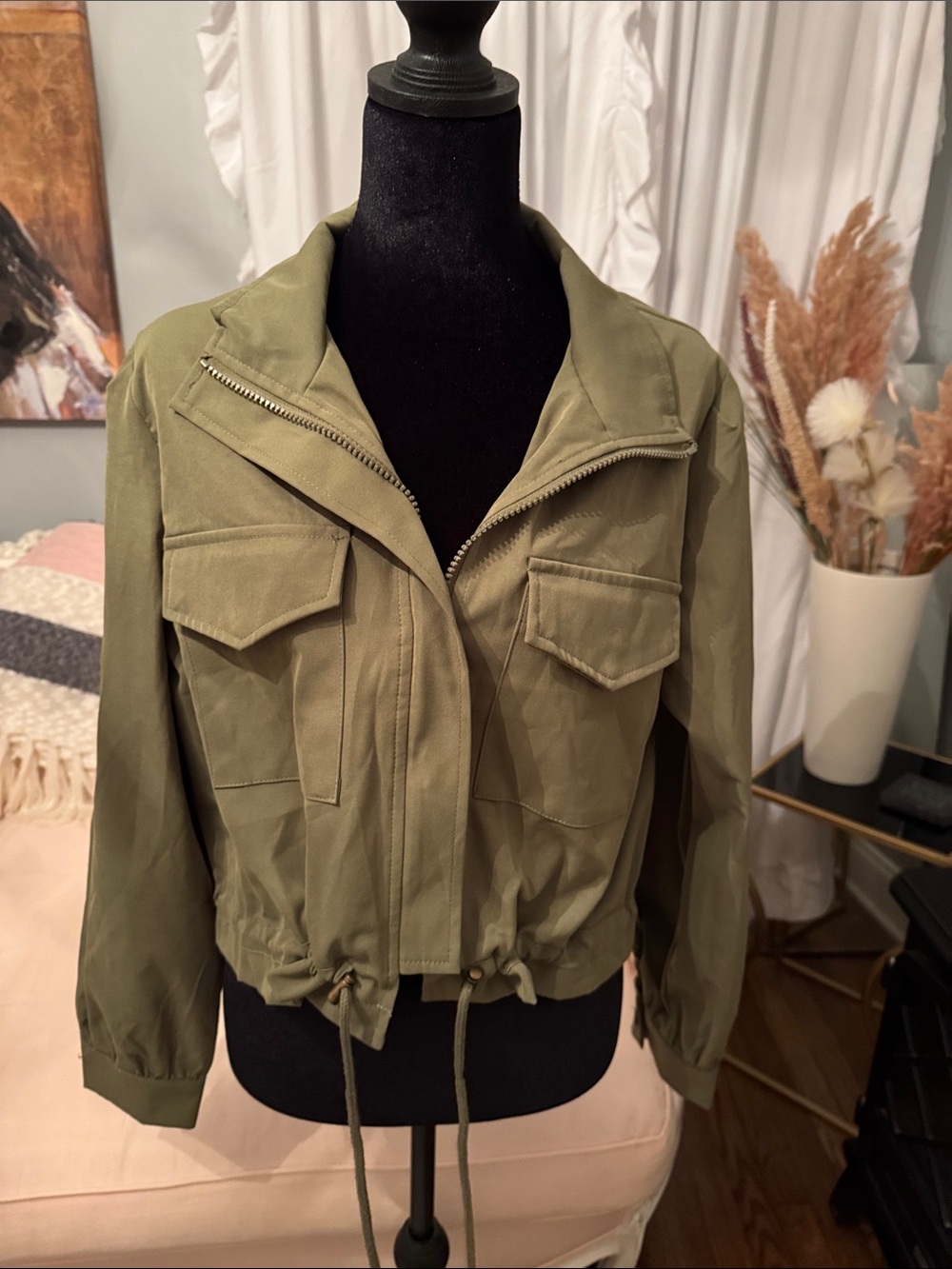 Olive Green Women's Utility Zip-Front Jacket